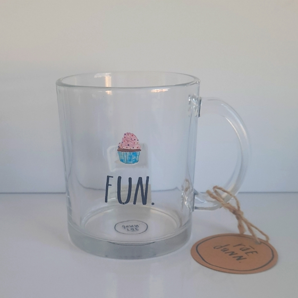 Rae Dunn 17 Fl Oz  Glass Mug with Fun Cupcake Design NEW